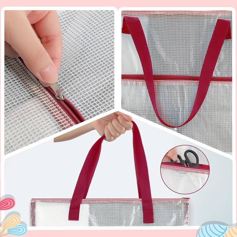 Cosblank 16.1x16.1inch Sew Project Bag Jumbo Needlepoint Project Bag for Sewing Quilting Craft Organizer Storage Portable Vinyl Mesh Zipper Pouch with Handle for Quilter Crafter Art Stitching(Red) - Image 3